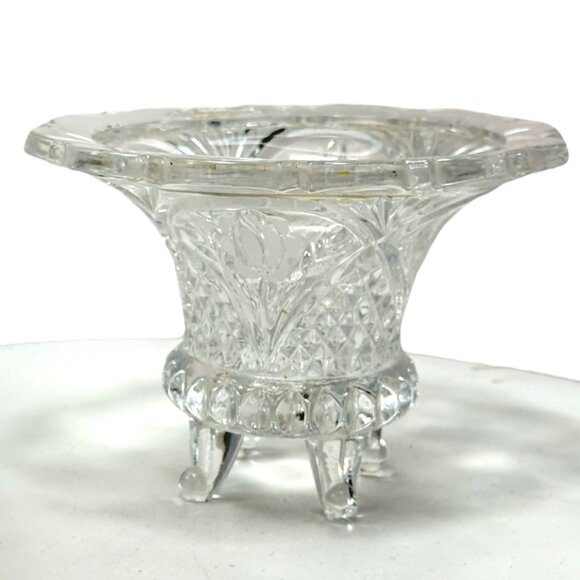 Vintage Footed Etched Glass Vase/Candy Dish With Floral Design 4" H x 6" W - Picture 3 of 7